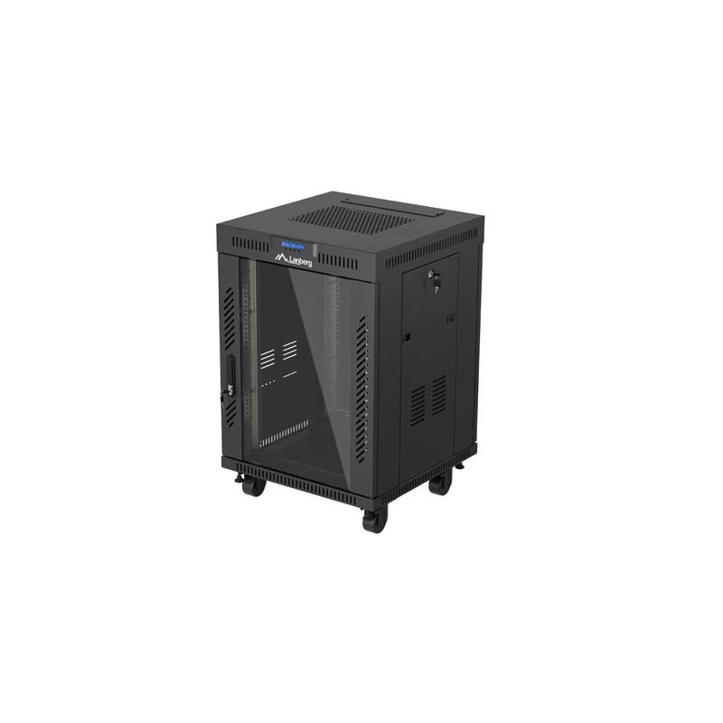 19'' VOĽNE STOJÚCA RACKOVÁ SKRIŇA 15U/600X600 (FLAT PACK) S PRESKLENÝMI DVERAMI LCD ČIERNA LANBERG V2