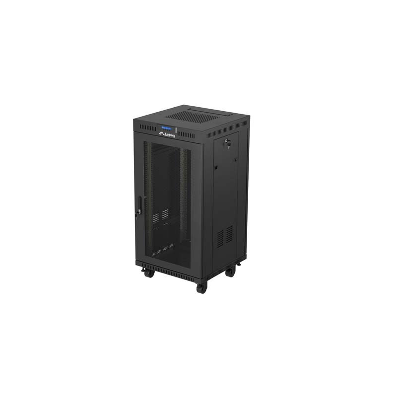 19'' VOĽNE STOJÚCA RACKOVÁ SKRIŇA 22U/600X600 (FLAT PACK) SO SIEŤOVÝMI DVERAMI LCD ČIERNA LANBERG V2