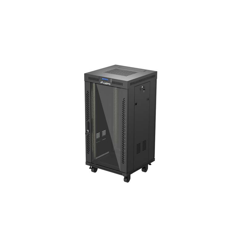 19'' VOĽNE STOJÚCA RACKOVÁ SKRIŇA 22U 600X600 ČIERNE SKLENENÉ DVERE LANBERG (PLOCHÉ BALENIE) V2