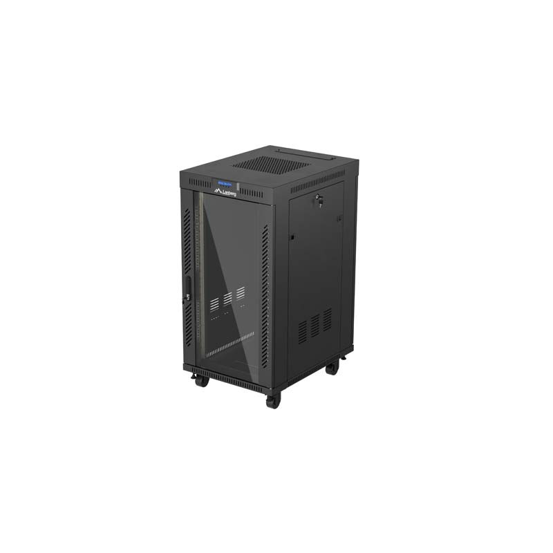 19'' VOĽNE STOJÚCA RACKOVÁ SKRIŇA 22U 600X800 ČIERNE SKLENENÉ DVERE LANBERG (PLOCHÉ BALENIE) V2
