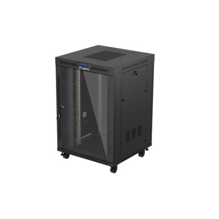19'' VOĽNE STOJÚCA RACKOVÁ SKRIŇA 22U/800X800 (FLAT PACK) S PRESKLENÝMI DVERAMI LCD ČIERNA LANBERG V2