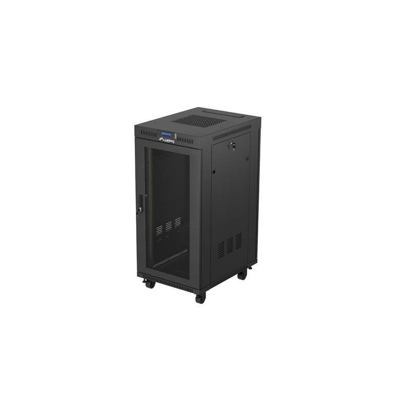 19'' VOĽNE STOJÚCA RACKOVÁ SKRIŇA 24U 600X800 ČIERNA S PERFOROVANÝMI DVERAMI LANBERG (FLAT PACK) V2