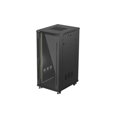 19'' VOĽNE STOJÚCA RACKOVÁ SKRIŇA 27U/600X800 (FLAT PACK) S PRESKLENÝMI DVERAMI ČIERNA LANBERG