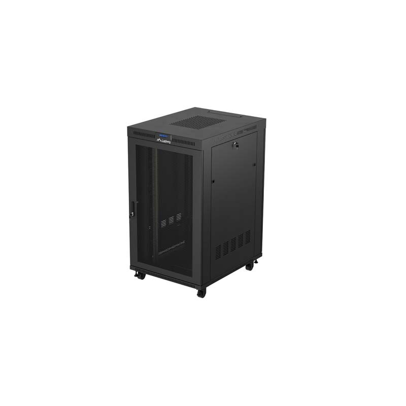 19'' VOĽNE STOJÚCA RACKOVÁ SKRIŇA 27U 800X1000 ČIERNY LCD S PERFOROVANÝMI DVERAMI LANBERG (FLAT PACK) V2