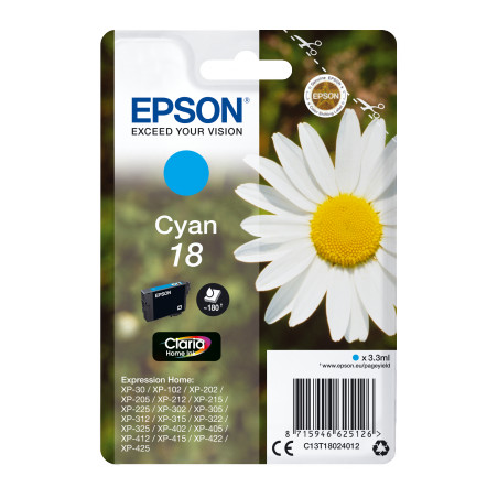 Epson Singlepack Cyan 18 Claria Home Ink