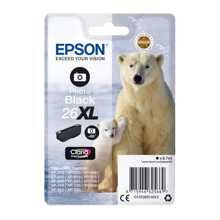 Epson Singlepack Photo Black 26XL Claria Prem Ink