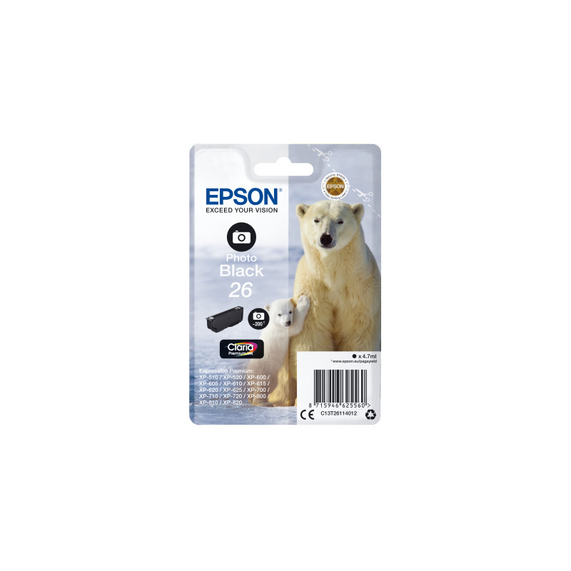 Epson Singlepack Photo Black 26 Claria Premium Ink