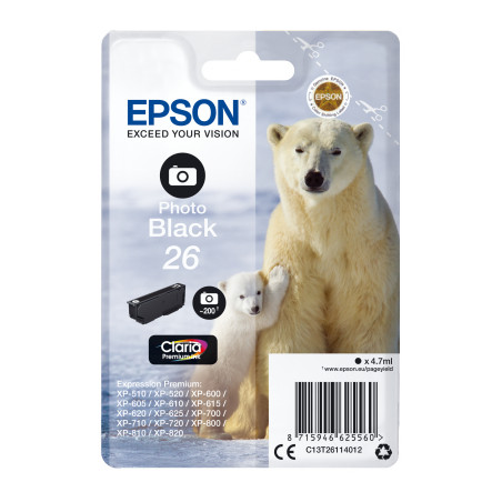 Epson Singlepack Photo Black 26 Claria Premium Ink