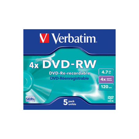 VERBATIM DVD-RW (4x, 4,7 GB), 5ks/pack