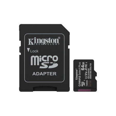 Kingston Canvas Select Plus/Micro SDXC/64GB/UHS-I U1 / Class 10/+ Adaptér
