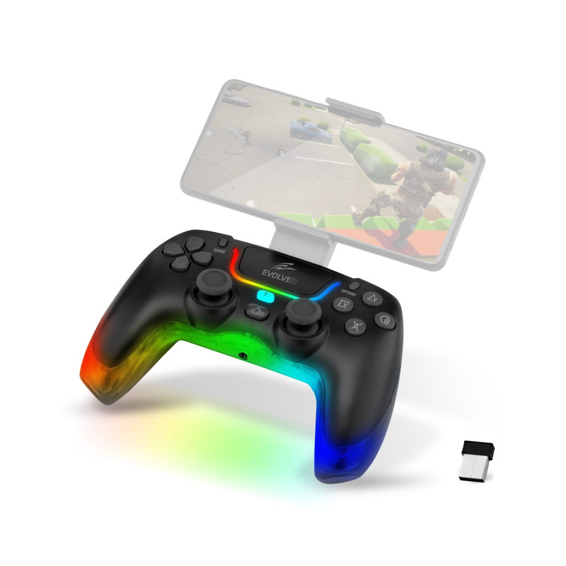 EVOLVEO Ptero2, bezdrôtový & drôtový gamepad pre PC, PS3/4/5, iOS, Android, Switch, čierny