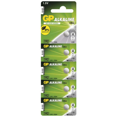 Alkalická gombíková batéria GP LR41 (192F), 5 ks