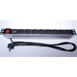 PremiumCord Panel napájací 1U do 19'' racku, 8x230V, prepäťová ochrana, 2m kábel, vypínač