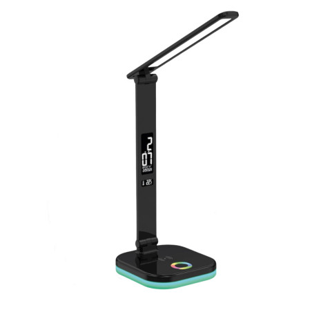 Platinet PDL711RGBB stolná LED lampa stmievateľná, bezdrôtové nabíjanie, hodiny, čierna
