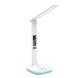 Platinet PDL711RGBW stolná LED lampa stmievateľná, bezdrôtové nabíjanie, hodiny, biela
