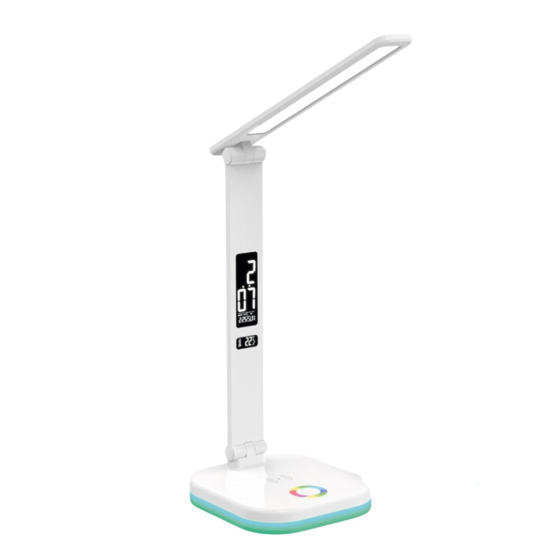 Platinet PDL711RGBW stolná LED lampa stmievateľná, bezdrôtové nabíjanie, hodiny, biela