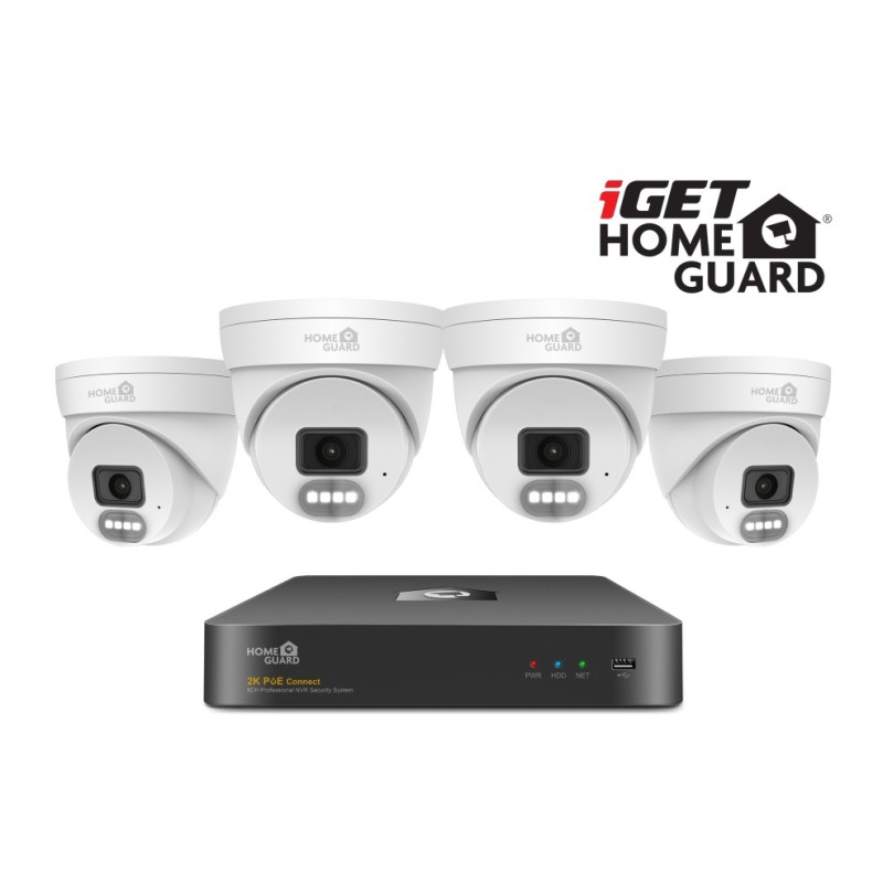 iGET HGNVK84804 - kamerový PoE set, 2K rozlíšenie, 8CH NVR + 4x kamera so zvukom, IR + LED, CZ app