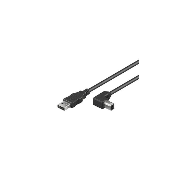 PremiumCord Kábel USB 2.0, A-B, 1m so zahnutým USB-B konektorom 90°