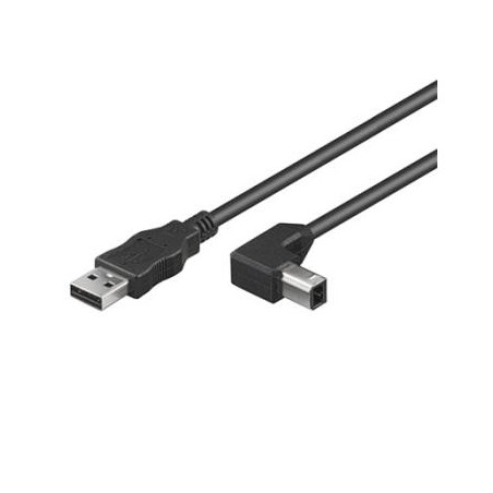 PremiumCord Kábel USB 2.0, A-B, 1m so zahnutým USB-B konektorom 90°