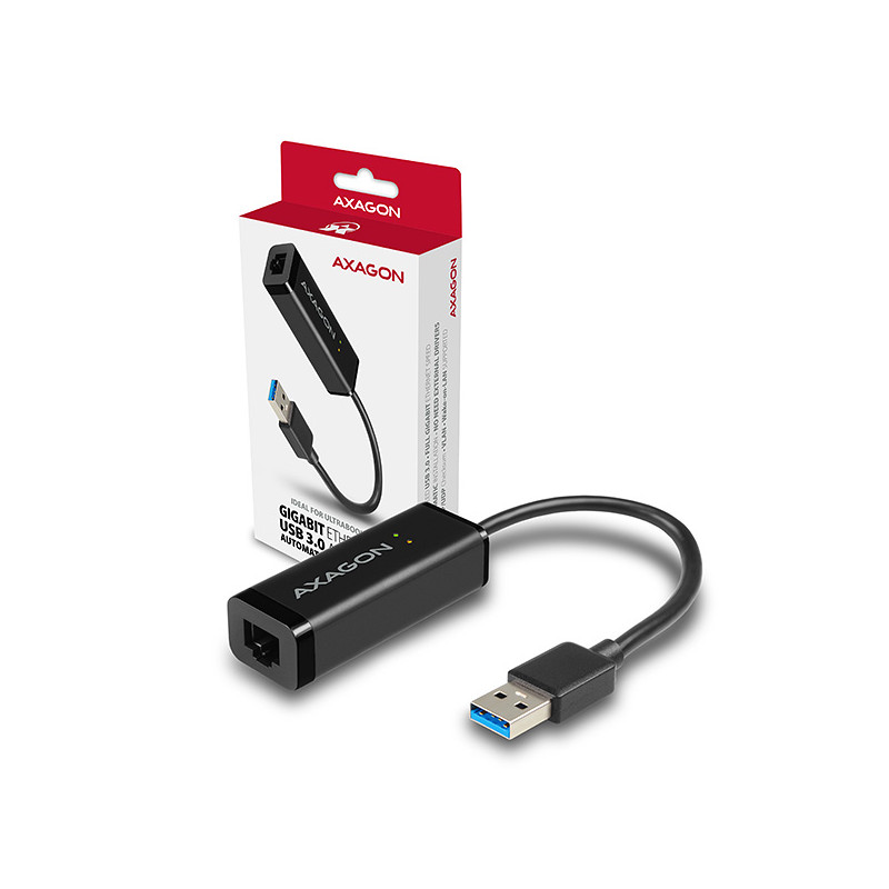 AXAGON ADE-SR, USB-A 3.2 Gen 1 - Gigabit Ethernet sieťová karta, auto inštal, čierna