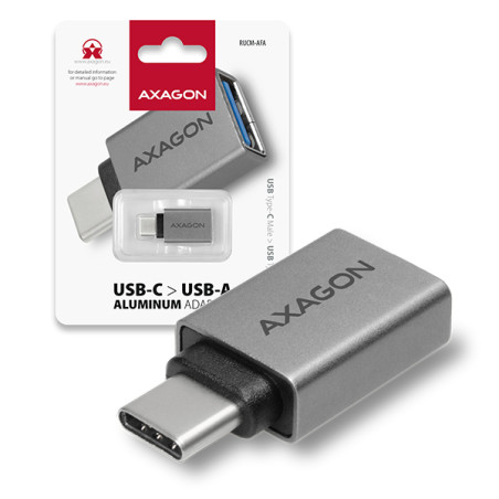 AXAGON RUCM-AFA, redukcia USB-C (M) - USB-A (F), USB 3.2 Gen 2, 3A, ALU