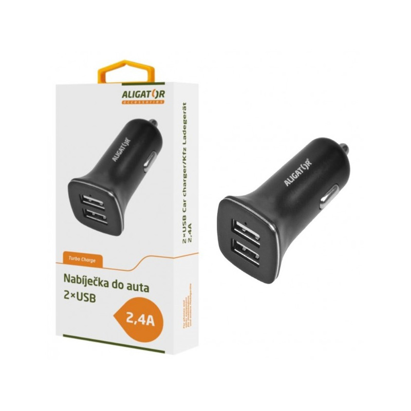 Nabíjačka do auta ALIGATOR s 2xUSB výstupom 2,4 A, Turbo charge, čierna