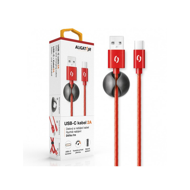 ALIGATOR PREMIUM Dátový kábel 2A, USB-C červená