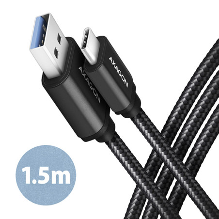 AXAGON BUCM3-AM15AB, SPEED kábel USB-C -- USB-A, 1.5m, USB 3.2 Gen 1, 3A, ALU, oplet, čierny