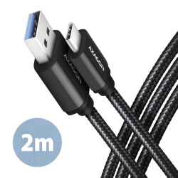 AXAGON BUCM3-AM20AB, SPEED kábel USB-C -- USB-A, 2m, USB 3.2 Gen 1, 3A, ALU, oplet, čierny