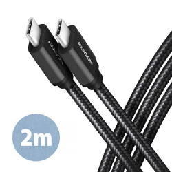 AXAGON BUCM3-CM20AB, SPEED kábel USB-C -- USB-C, 2m, USB 3.2 Gen 1, PD 60W 3A, ALU, oplet, čierny