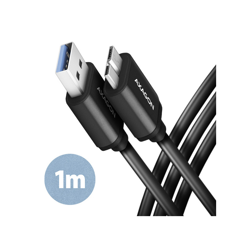 AXAGON BUMM3-AM10AB, SPEED kábel Micro-B USB -- USB-A, 1m, USB 3.2 GEN 1, 3A, ALU, tpe, čierny