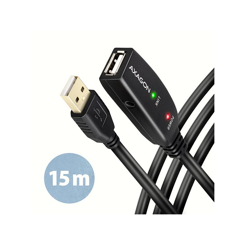 AXAGON ADR-215, USB 2.0 A-M - A-F aktívny predlžovací / repeater kábel, 15m