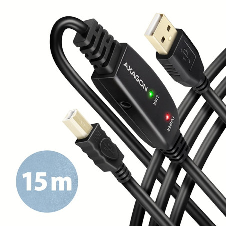 AXAGON ADR-215B, USB 2.0 A-M - B-M aktívny prepojovací/repeater kábel, 15m