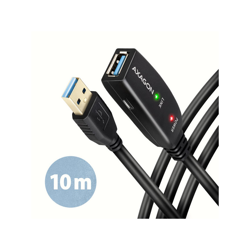AXAGON ADR-310, USB 3.2 Gen 1 A-M - A-F aktívny predlžovací / repeater kábel, 10m