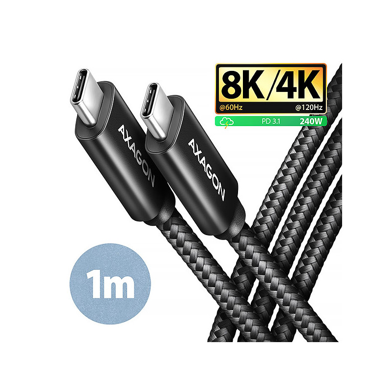 AXAGON BUCM4X-CM10AB NewGEN+ kábel USB-C -- USB-C, 1m, USB4 Gen 3×2, PD 240W 5A, 8K HD, ALU, oplet