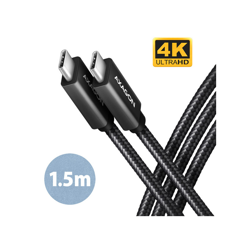 AXAGON BUCM32-CM15AB, SPEED+ kábel USB-C -- USB-C, 1.5m, USB 20Gbps, PD 100W 5A, 4K HD, ALU, oplet