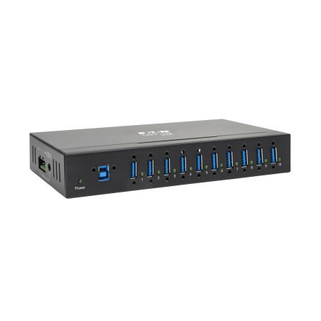 Rozbočovač 10x USB 3, priemyselný, odolnosť ESD 20kV, kovové púzdro, možnosť montáže