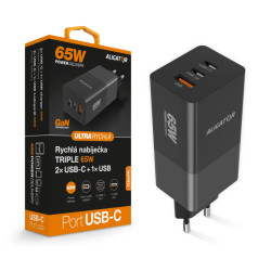 Aligator nabíjačka PD65W, 2USB-C, 1xUSB-A, čierna