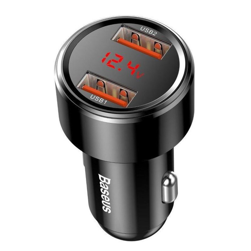 Baseus nabíjačka do auta Magic 2x USB 45W 6A s displejom čierna