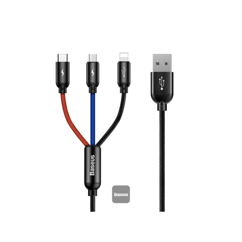 Baseus dátový kábel 3v1 microUSB+Lightning+USB-C 1,2m 3,5A