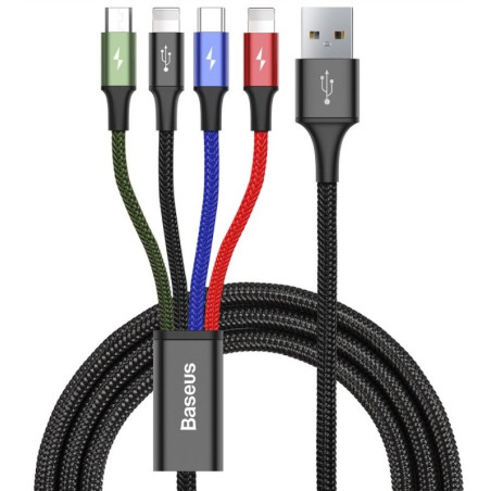 Baseus dátový kábel 4v1 microUSB+USB-C+2xLightning 1,2m 3,5A čierny