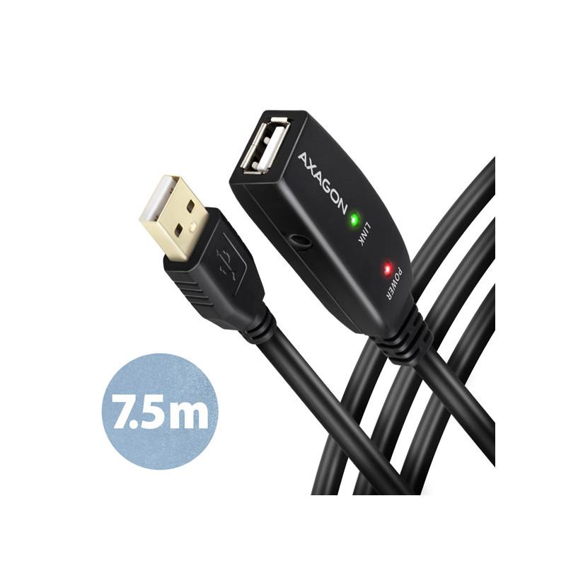 AXAGON ADR-207, USB 2.0 A-M - A-F aktívny predlžovací / repeater kábel, 7.5m