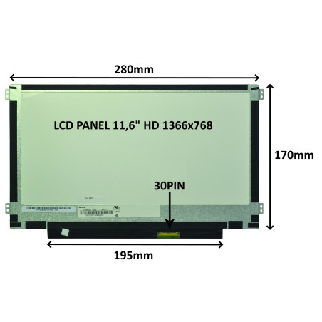 LCD PANEL 11,6'' HD 1366x768 30PIN MATNÝ / ÚCHYTY PO STRANÁCH