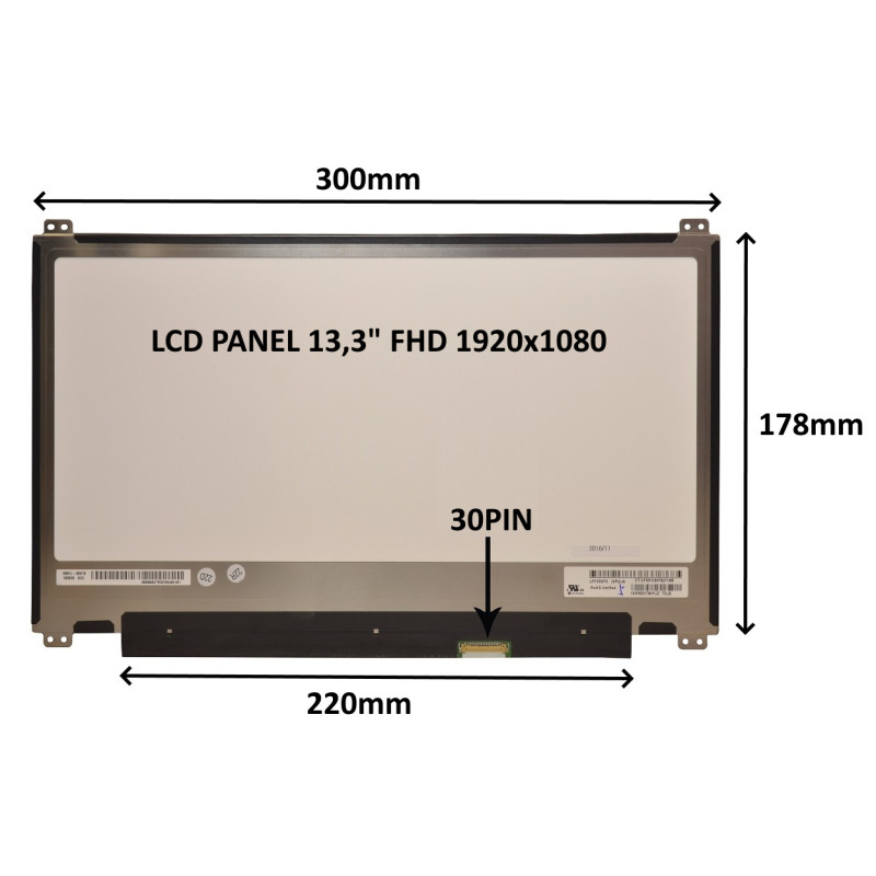 LCD PANEL 13,3'' FHD 1920x1080 30PIN MATNÝ / ÚCHYTY NAHORE A DOLE