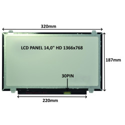 LCD PANEL 14,0'' HD 1366x768 30PIN MATNÝ / ÚCHYTY NAHORE A DOLE