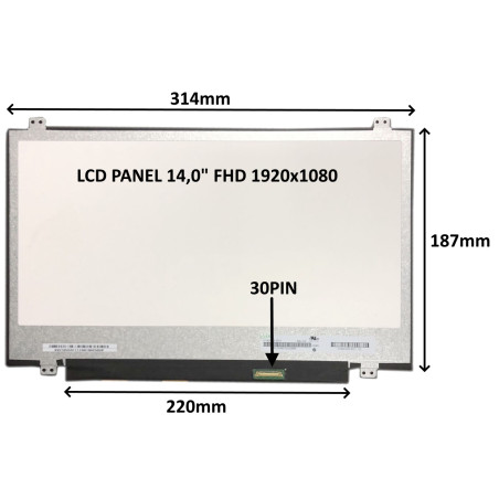 LCD PANEL 14,0'' FHD 1920x1080 30PIN MATNÝ / ÚCHYTY NAHORE A DOLE
