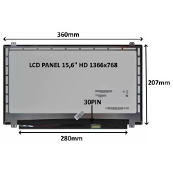 LCD PANEL 15,6'' HD 1366x768 30PIN MATNÝ / ÚCHYTY NAHORE A DOLE
