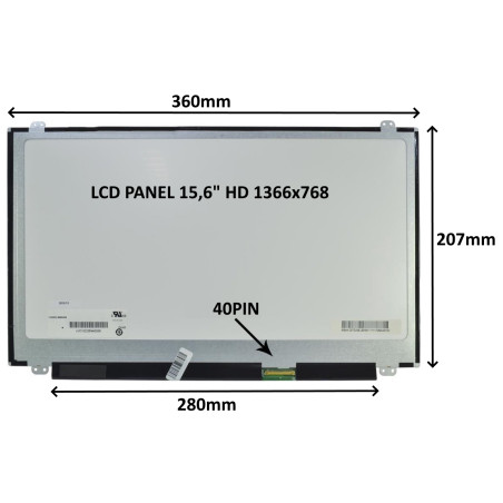 LCD PANEL 15,6'' HD 1366x768 40PIN MATNÝ / ÚCHYTY NAHORE A DOLE