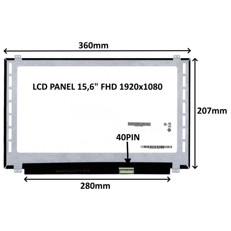 LCD PANEL 15,6'' FHD 1920x1080 40PIN MATNÝ / ÚCHYTY NAHORE A DOLE