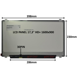 LCD PANEL 17,3'' HD+ 1600x900 30PIN MATNÝ / ÚCHYTY NAHORE A DOLE